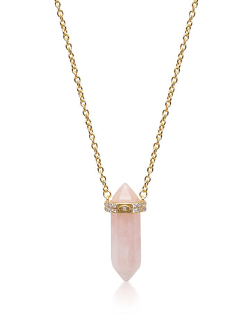 Nialaya Women's Necklace Rose Quartz Crystal Necklace with Engraved Evil Eye Detail 18 Inches WNECK_111